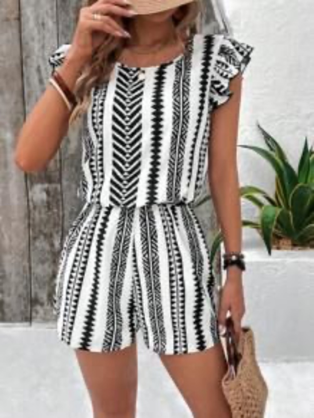 Breezaya Women Back Strap Floral Print Ruffle Hem Holiday Style Jumpsuit